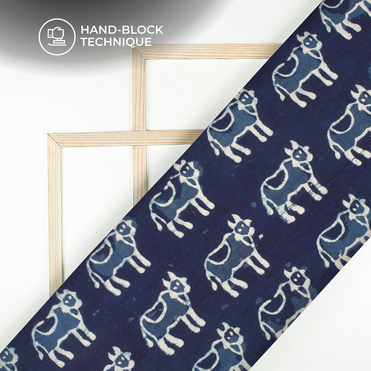 Indigo Quirky Handblock Pure Cotton Fabric