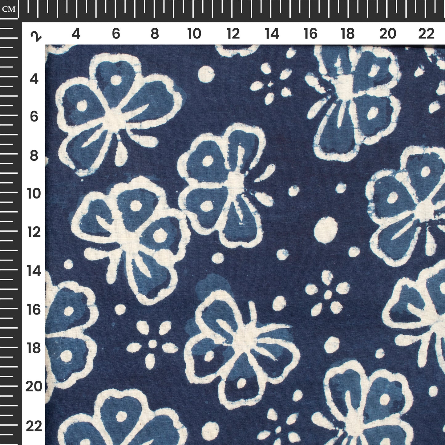 Indigo Floral Handblock Pure Cotton Fabric