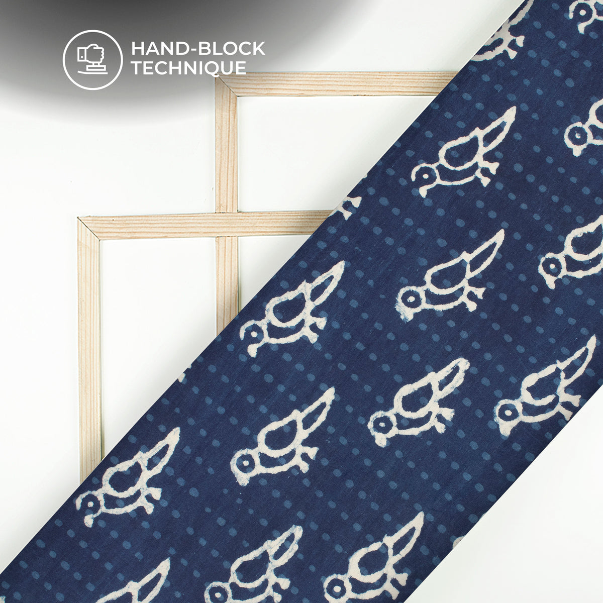 Indigo Quirky Handblock Pure Cotton Fabric