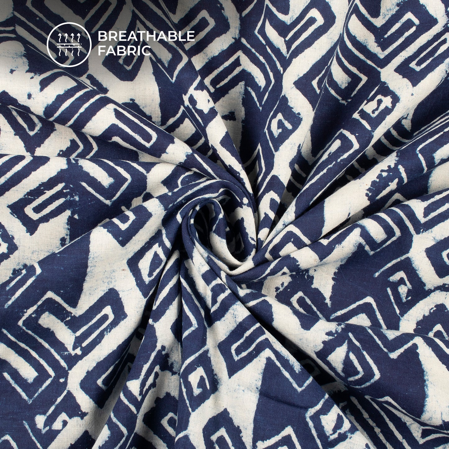 Indigo Geometric Handblock Pure Cotton Fabric