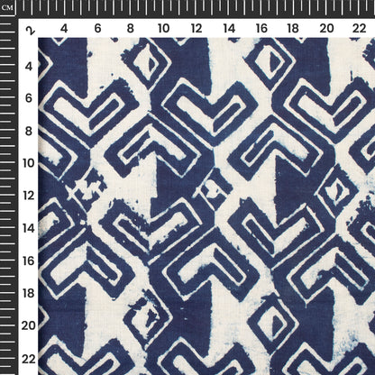 Indigo Geometric Handblock Pure Cotton Fabric