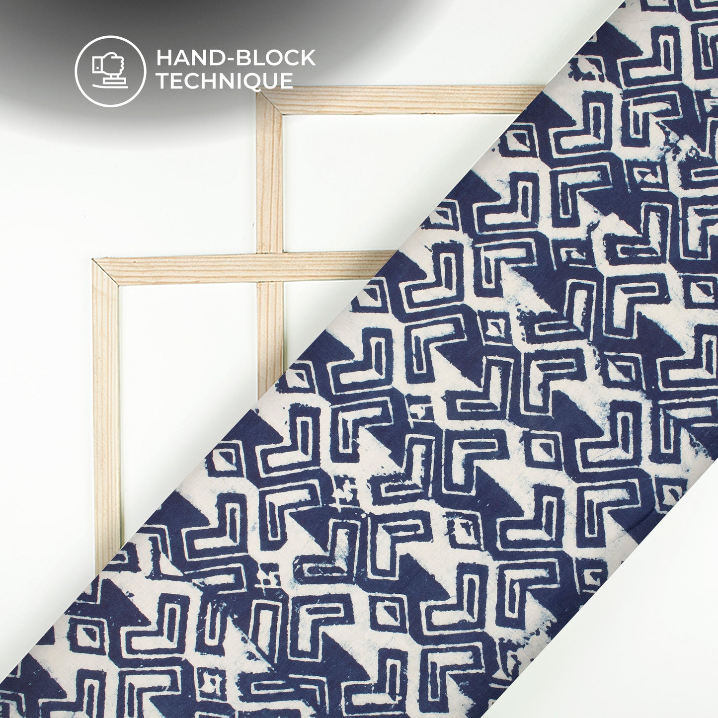 Indigo Geometric Handblock Pure Cotton Fabric