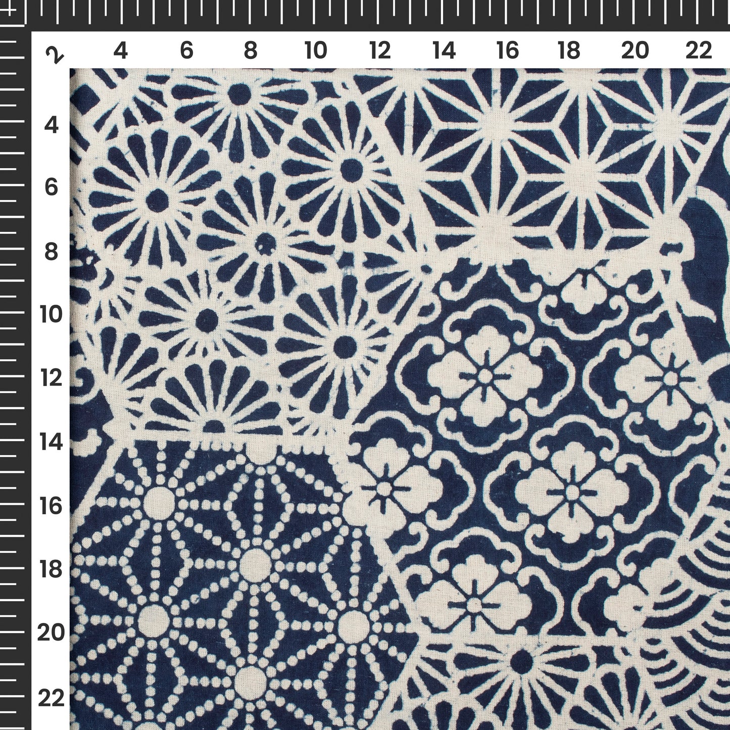 Indigo Geometric Handblock Pure Cotton Fabric