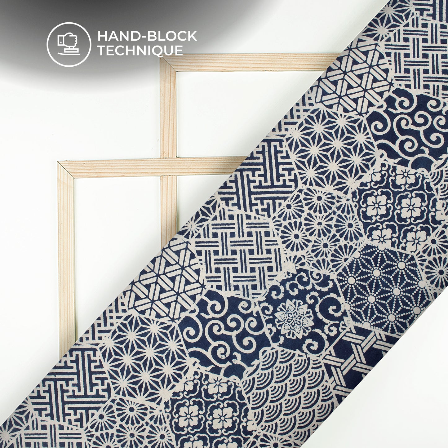 Indigo Geometric Handblock Pure Cotton Fabric