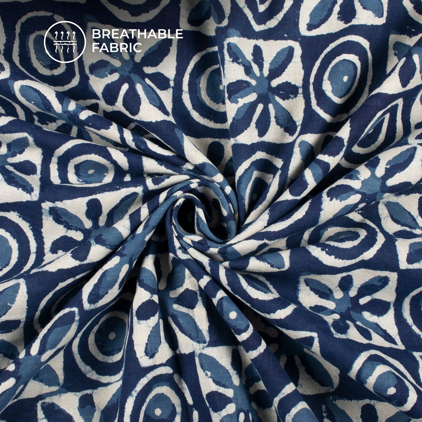 Indigo Floral Handblock Pure Cotton Fabric