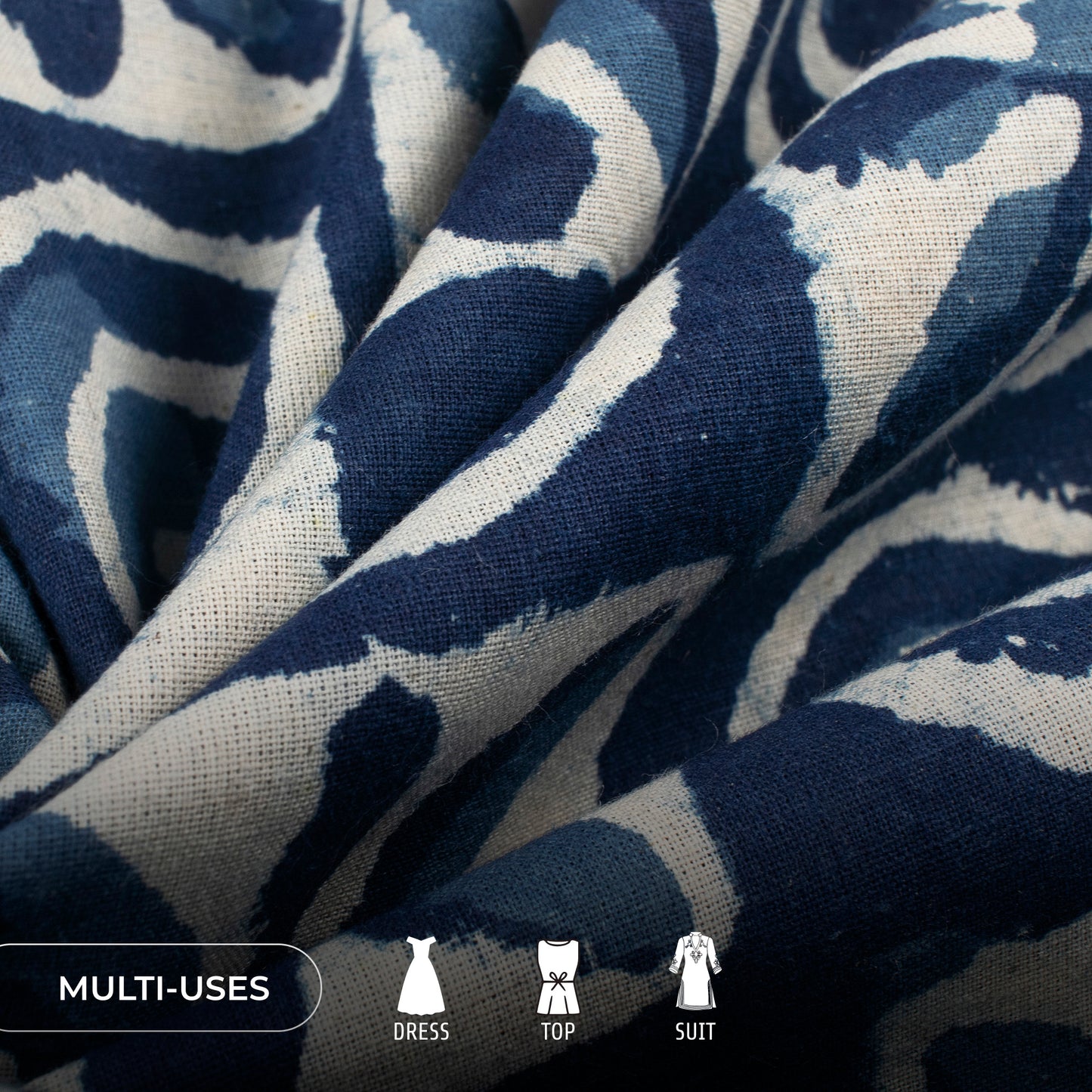 Indigo Floral Handblock Pure Cotton Fabric