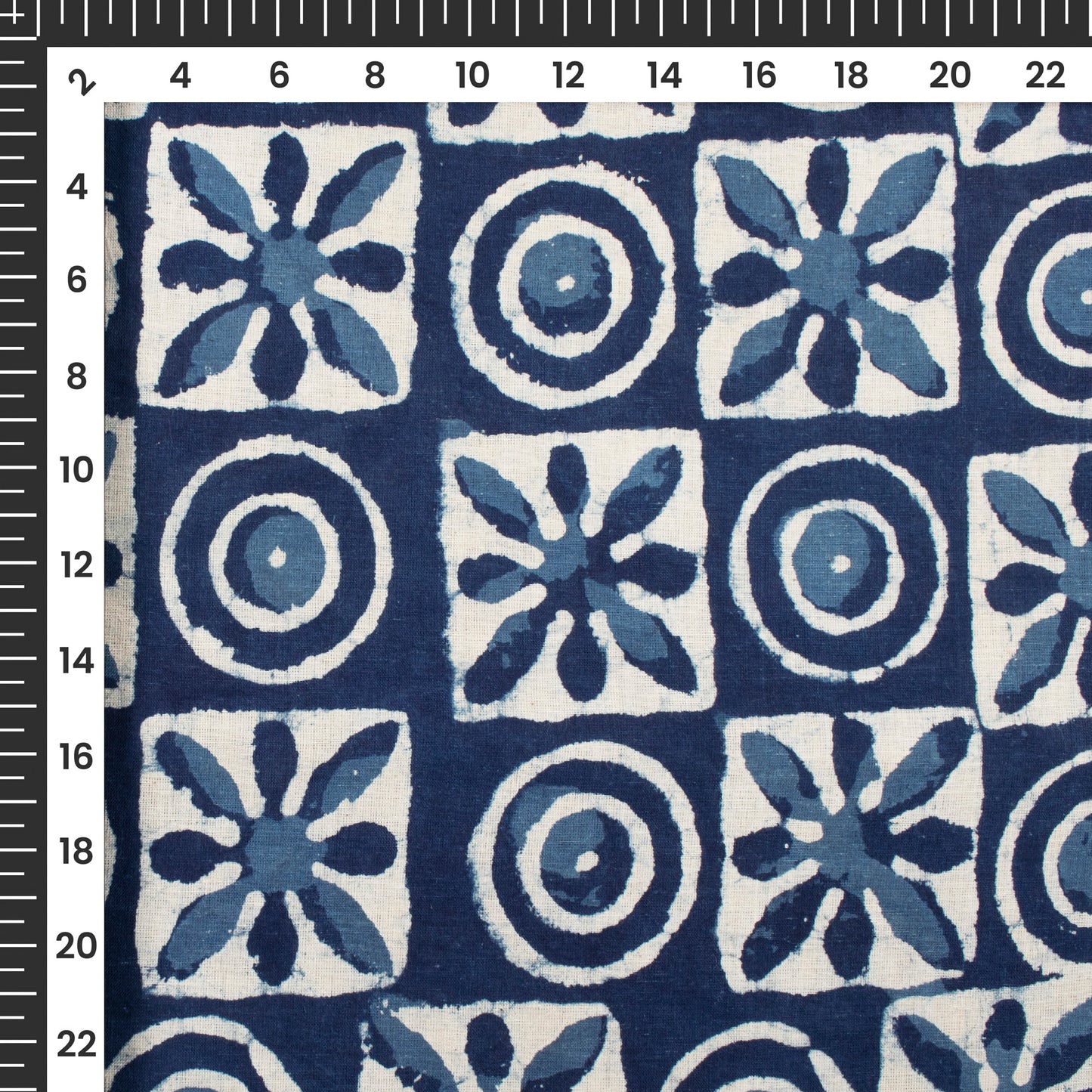 Indigo Floral Handblock Pure Cotton Fabric