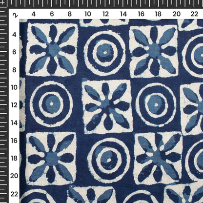 Indigo Floral Handblock Pure Cotton Fabric