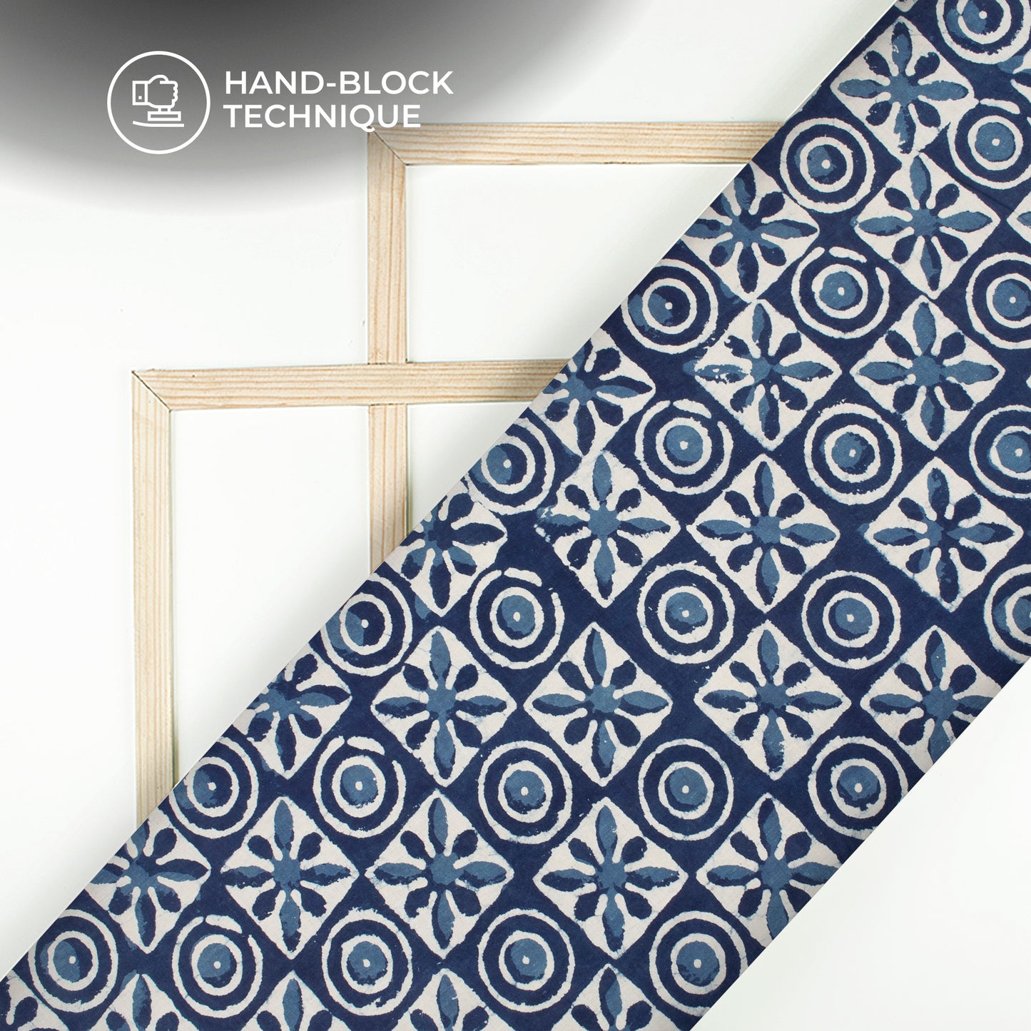 Indigo Floral Handblock Pure Cotton Fabric