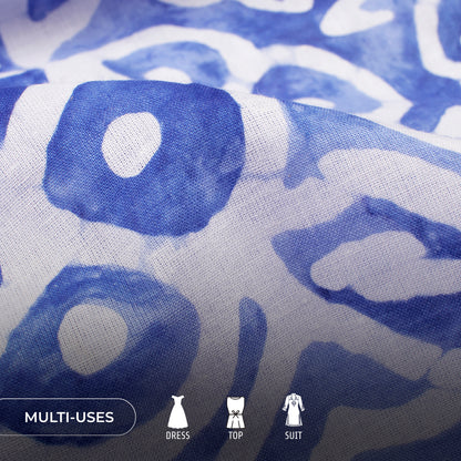 Sky Blue Geometric Handblock Pure Cotton Fabric