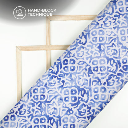 Sky Blue Geometric Handblock Pure Cotton Fabric