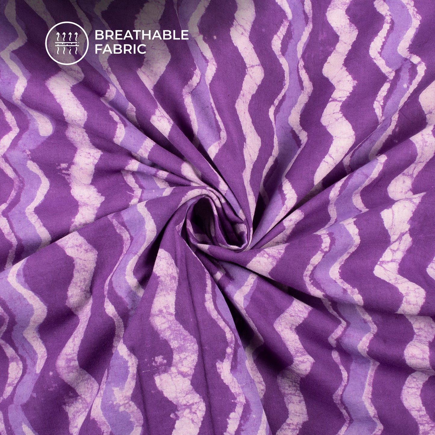 Purple Chevron Handblock Pure Cotton Fabric