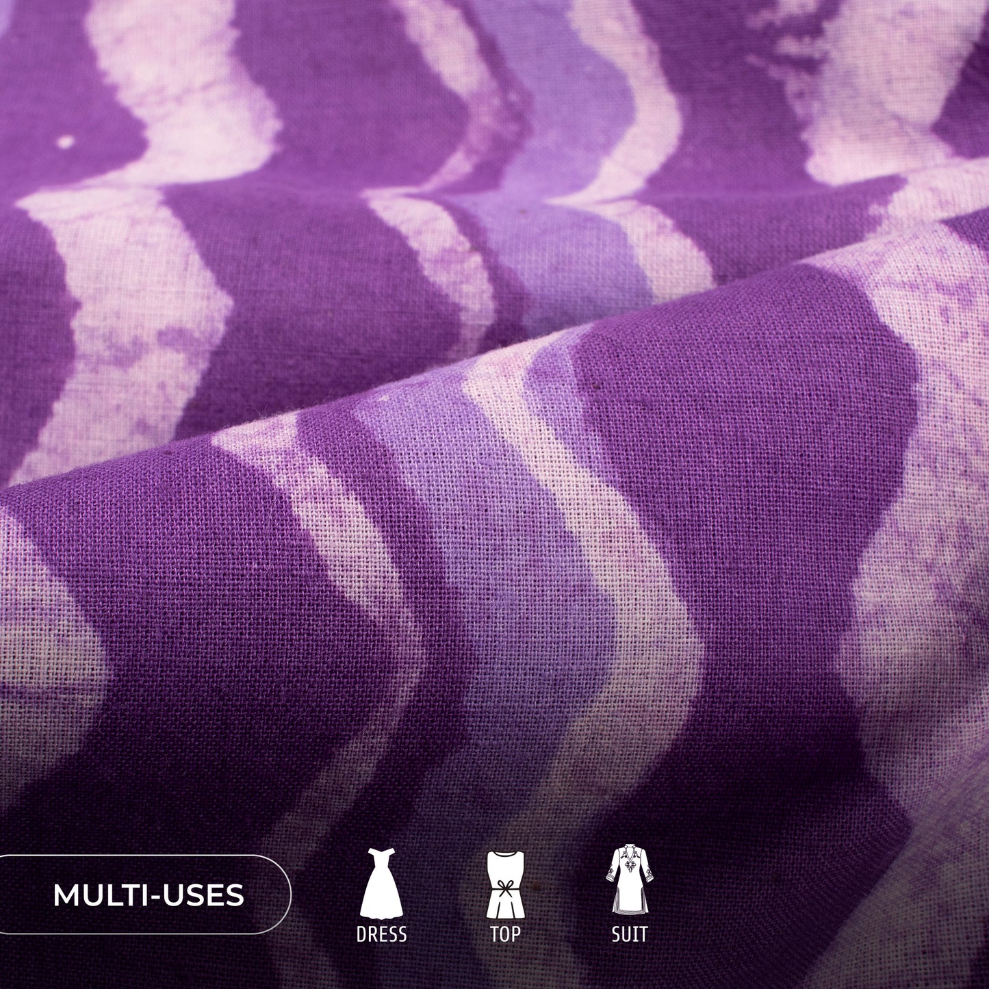 Purple Chevron Handblock Pure Cotton Fabric