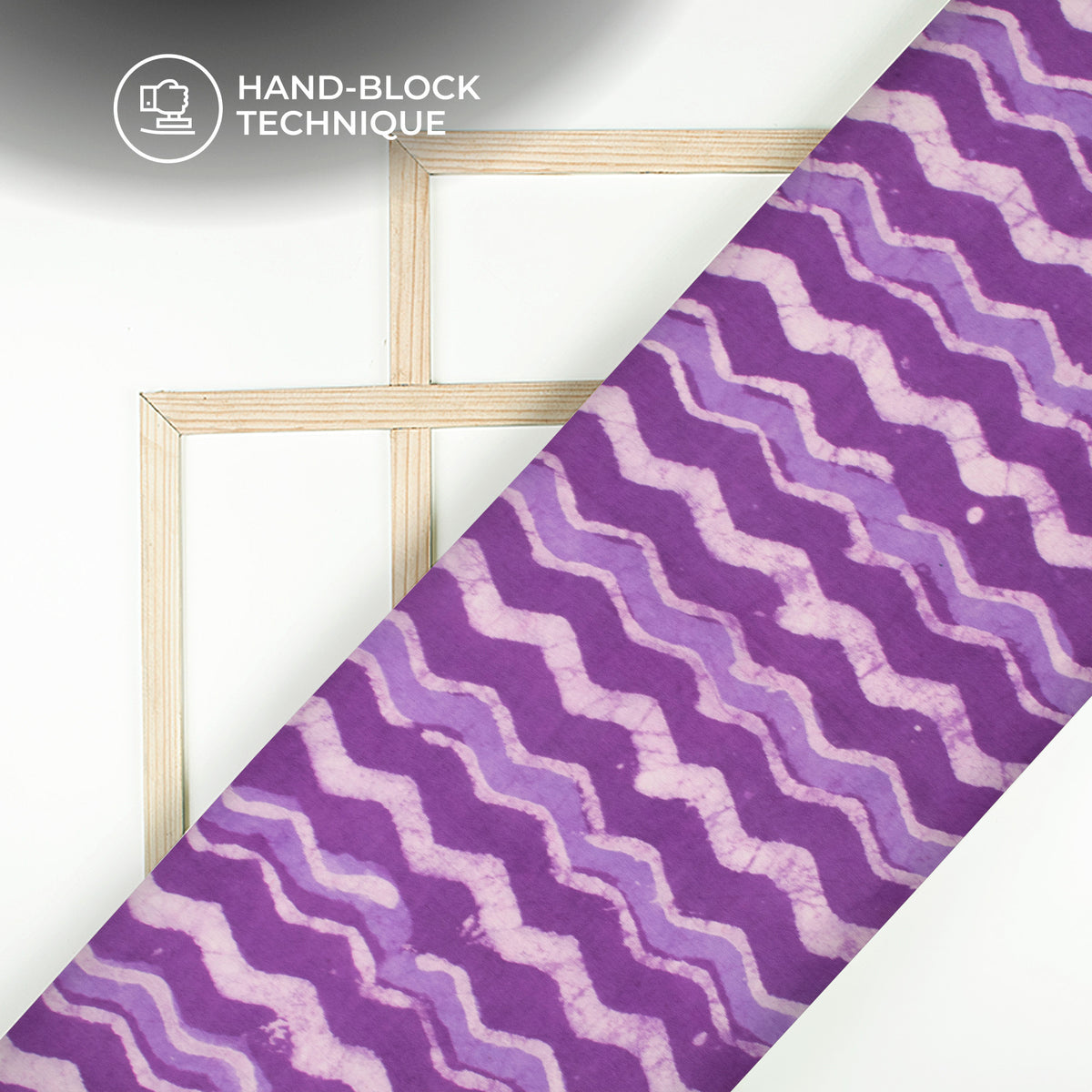 Purple Chevron Handblock Pure Cotton Fabric