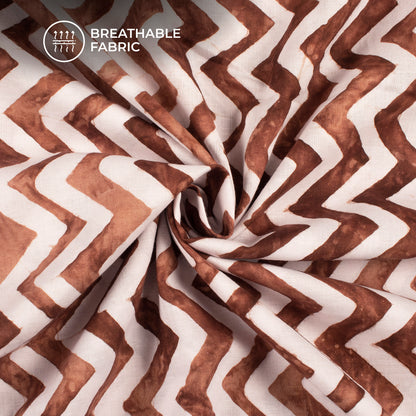 Brown Chevron Handblock Pure Cotton Fabric