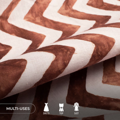 Brown Chevron Handblock Pure Cotton Fabric