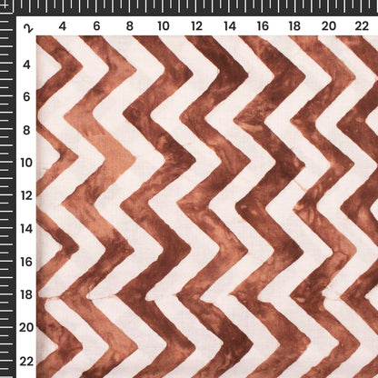 Brown Chevron Handblock Pure Cotton Fabric