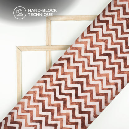 Brown Chevron Handblock Pure Cotton Fabric