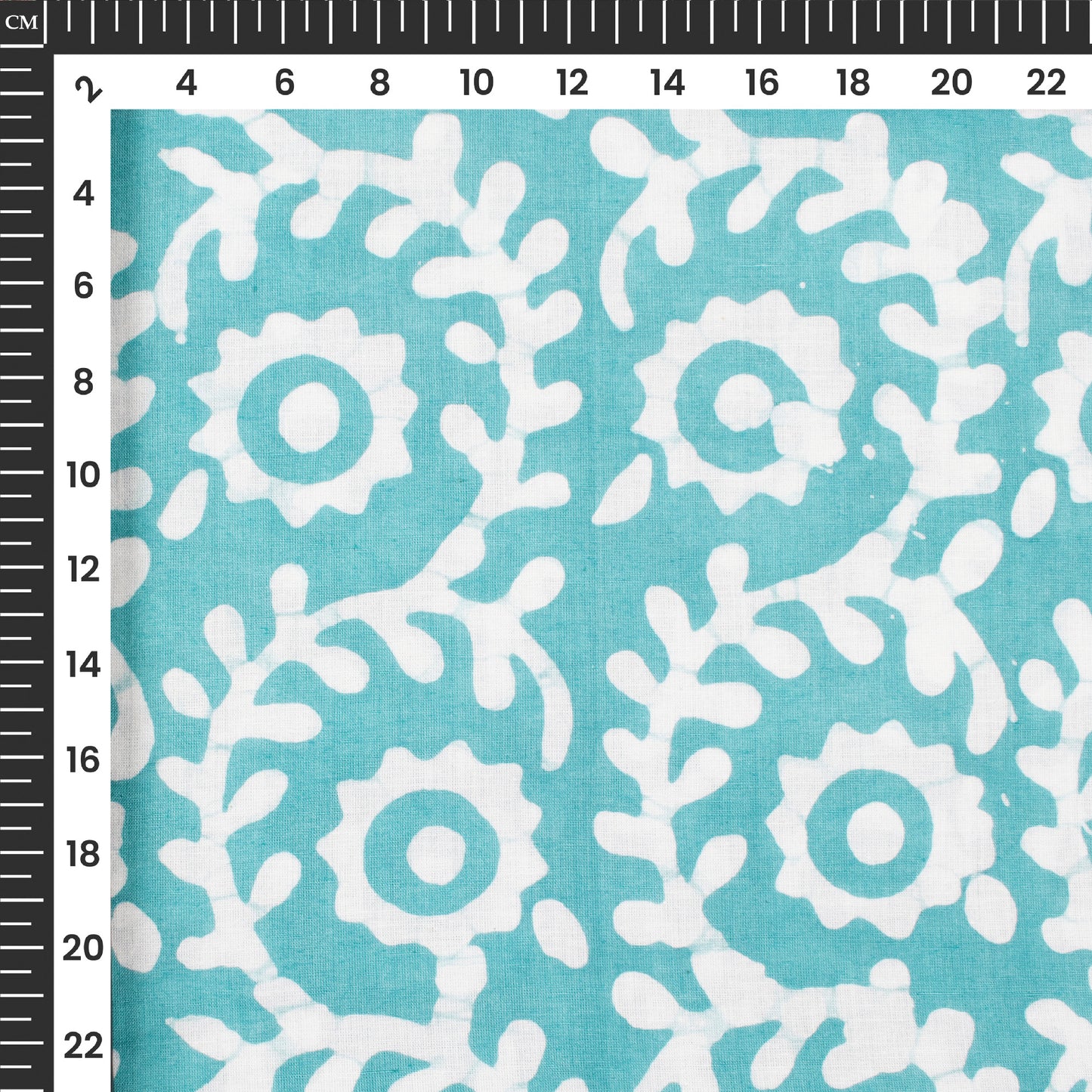 Turquoise Blue Floral Handblock Pure Cotton Fabric