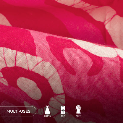 Pink Geometric Handblock Pure Cotton Fabric