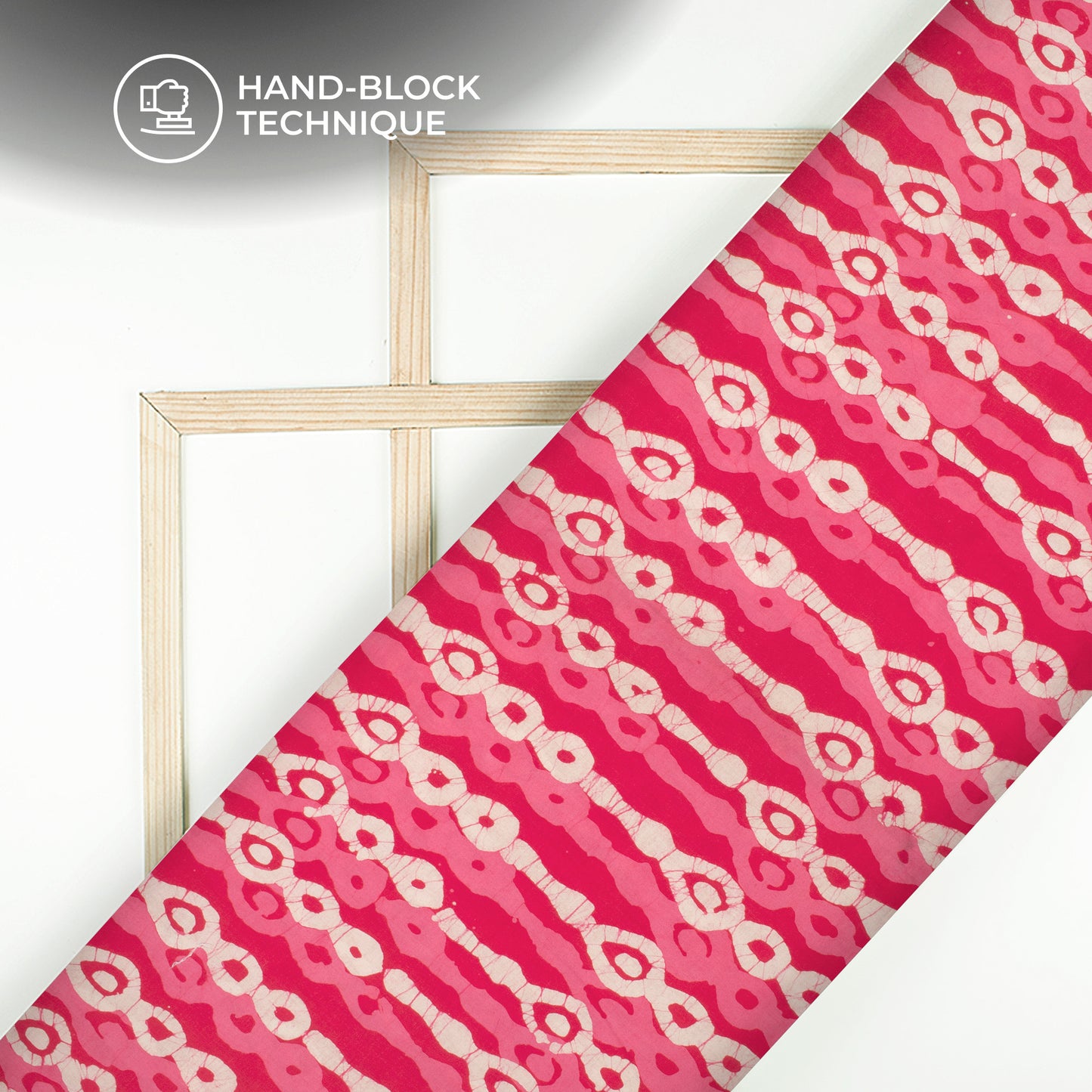 Pink Geometric Handblock Pure Cotton Fabric