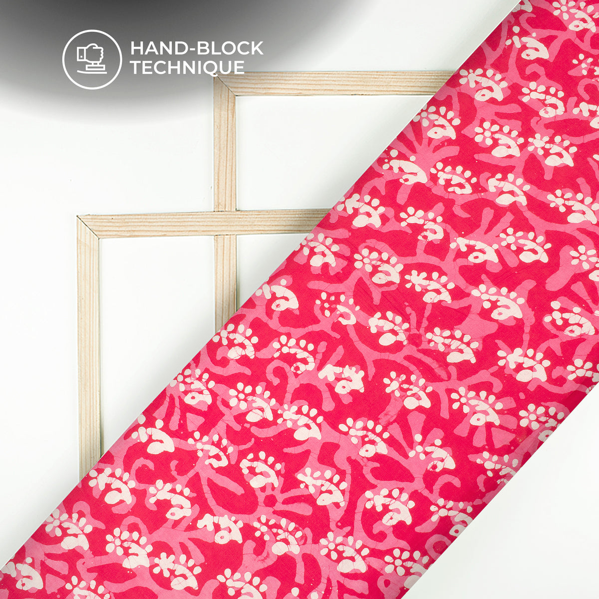 Pink Quirky Handblock Pure Cotton Fabric