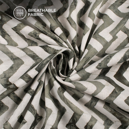 Gray Green Chevron Handblock Pure Cotton Fabric