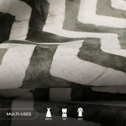 Gray Green Chevron Handblock Pure Cotton Fabric