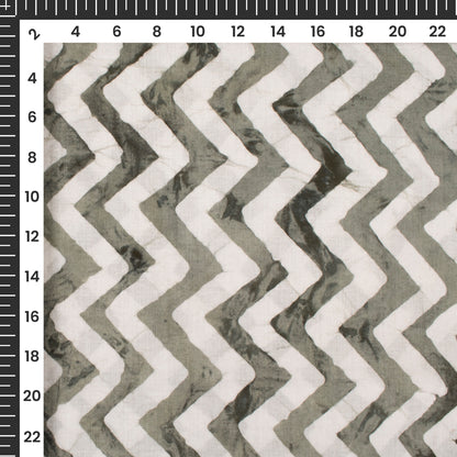 Gray Green Chevron Handblock Pure Cotton Fabric