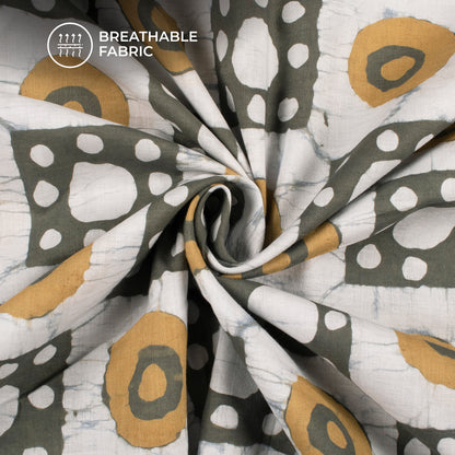 Gray Green Geometric Handblock Pure Cotton Fabric