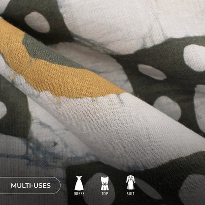 Gray Green Geometric Handblock Pure Cotton Fabric