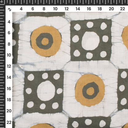 Gray Green Geometric Handblock Pure Cotton Fabric