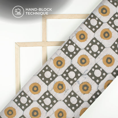 Gray Green Geometric Handblock Pure Cotton Fabric