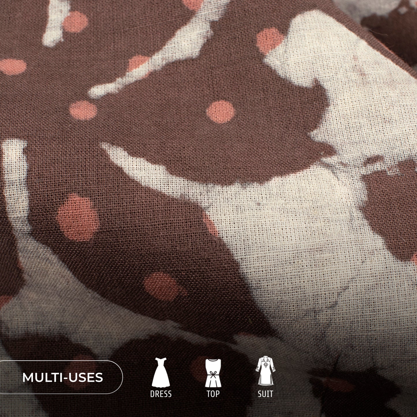 Brown Floral Handblock Pure Cotton Fabric