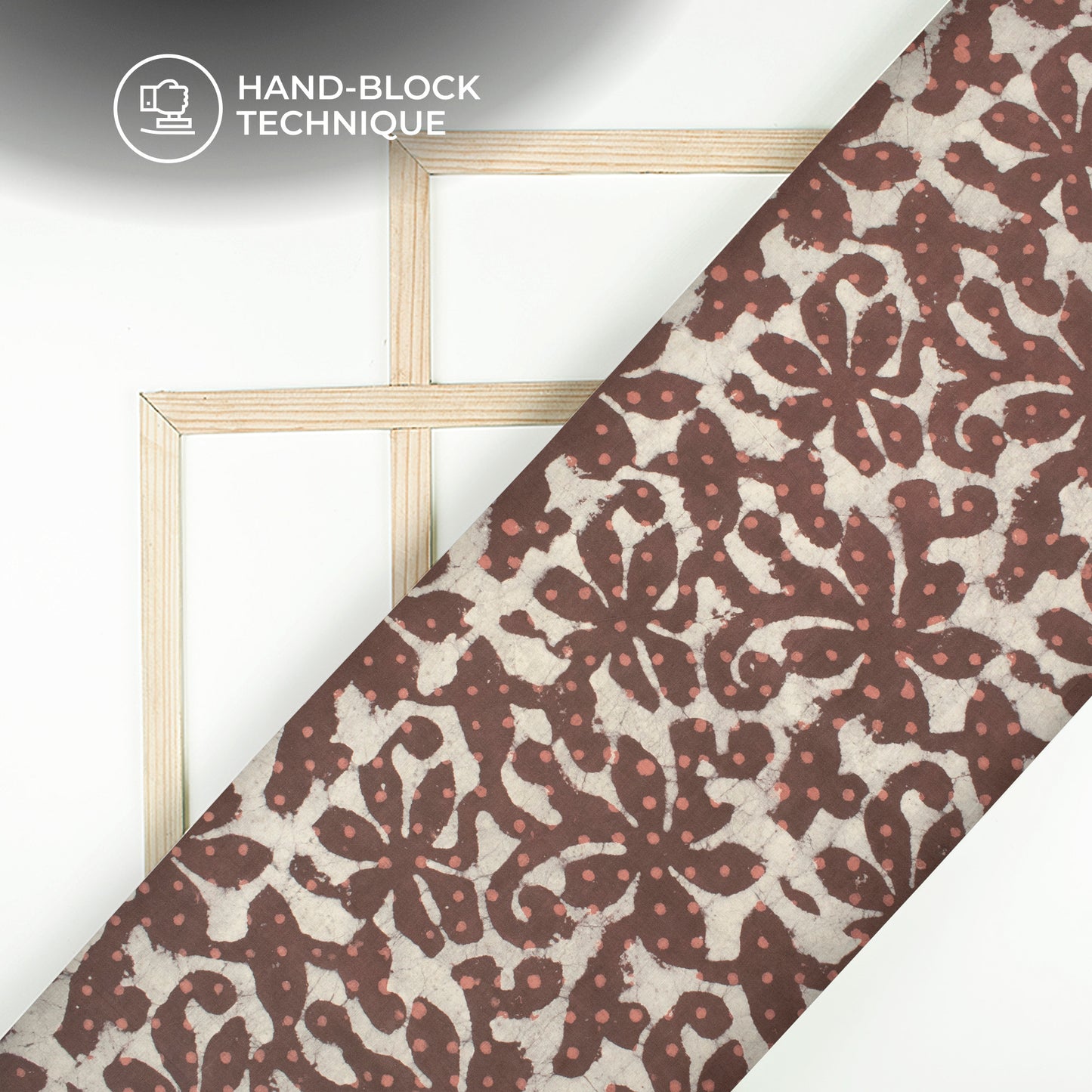 Brown Floral Handblock Pure Cotton Fabric