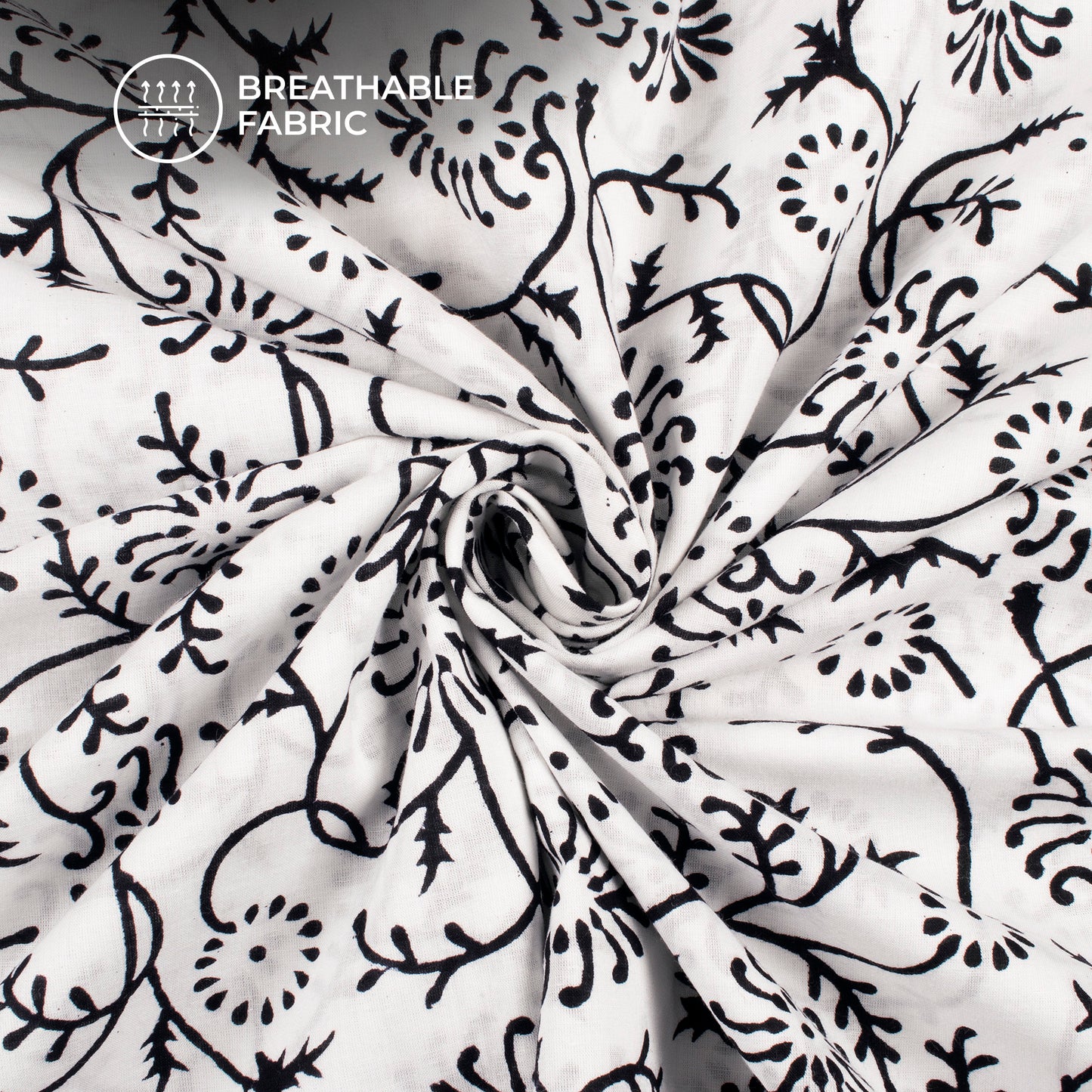 Monochrome Handblock Pure Cotton Fabric