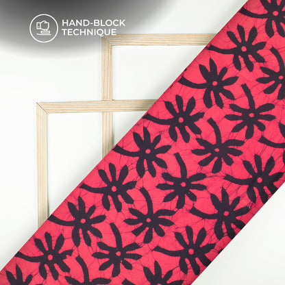 Pink Floral Handblock Pure Cotton Fabric