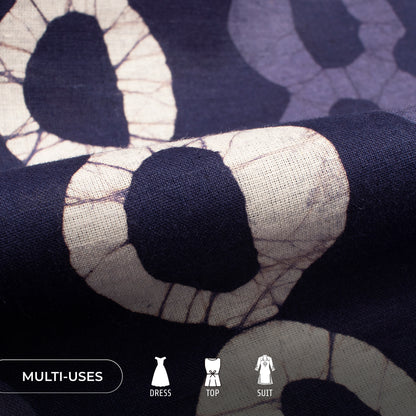 Indigo Geometric Handblock Pure Cotton Fabric