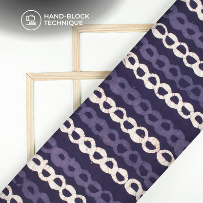 Indigo Geometric Handblock Pure Cotton Fabric