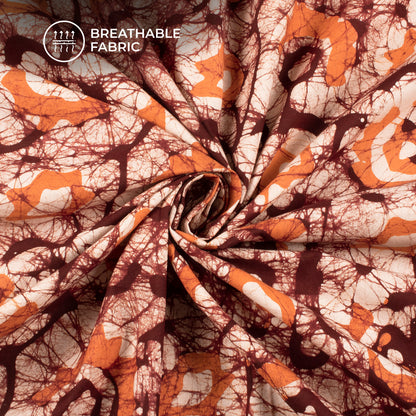 Orange Abstract Handblock Pure Cotton Fabric