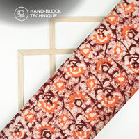 Orange Abstract Handblock Pure Cotton Fabric