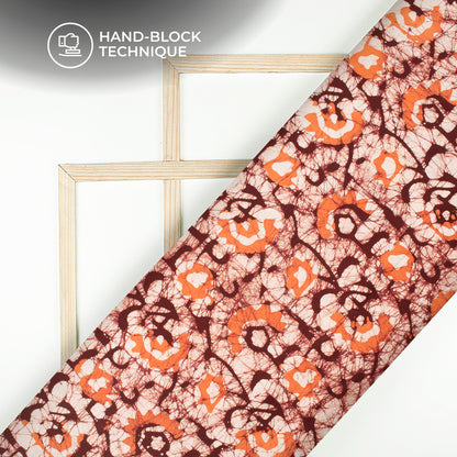Orange Abstract Handblock Pure Cotton Fabric