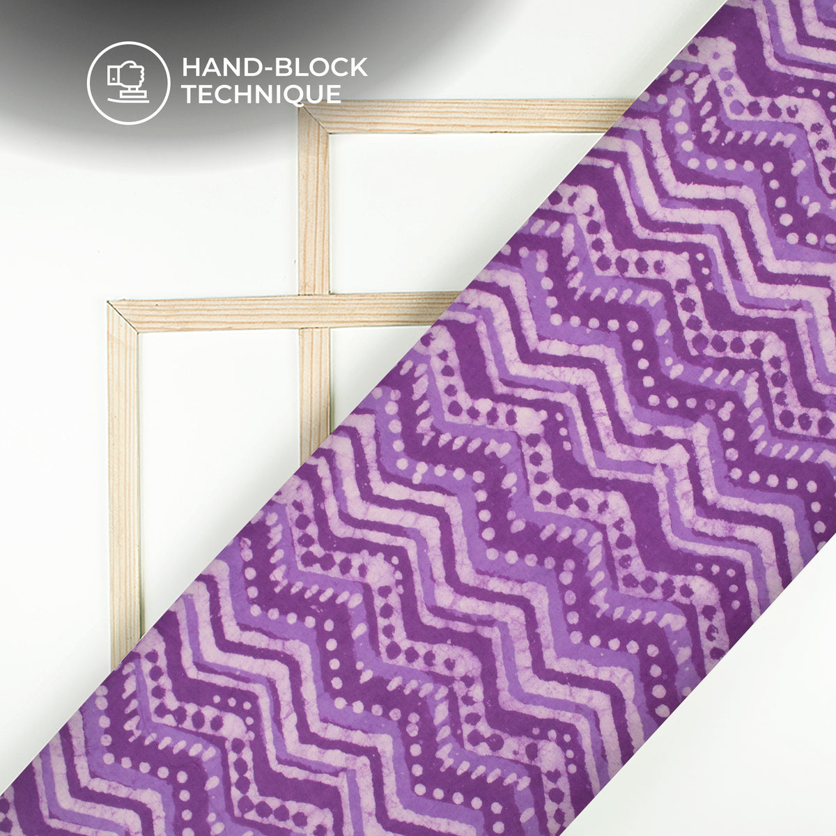 Purple Chevron Handblock Pure Cotton Fabric