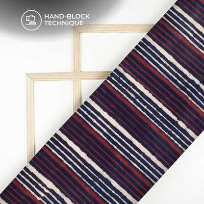 Red Stripes Handblock Pure Cotton Fabric
