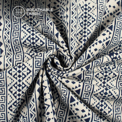 Blue Geometric Handblock Pure Cotton Fabric