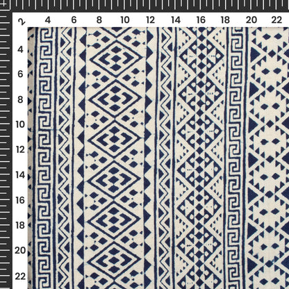 Blue Geometric Handblock Pure Cotton Fabric