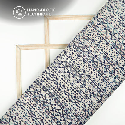 Blue Geometric Handblock Pure Cotton Fabric