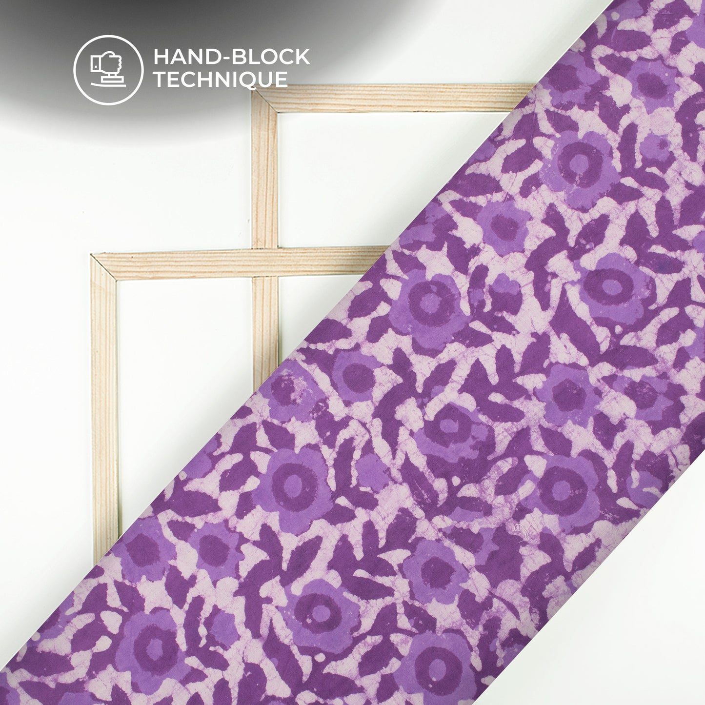 Purple Floral Handblock Pure Cotton Fabric