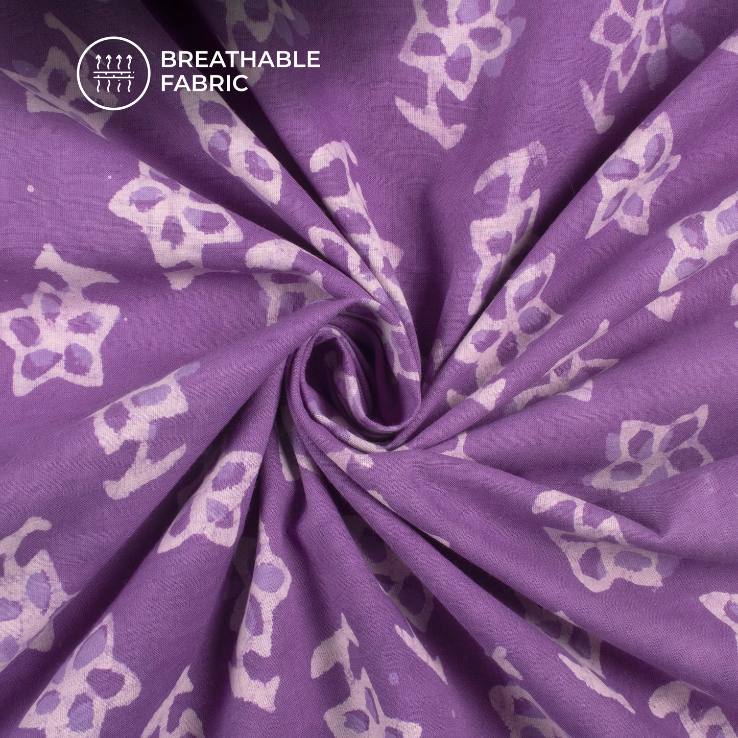 Purple Floral Handblock Pure Cotton Fabric