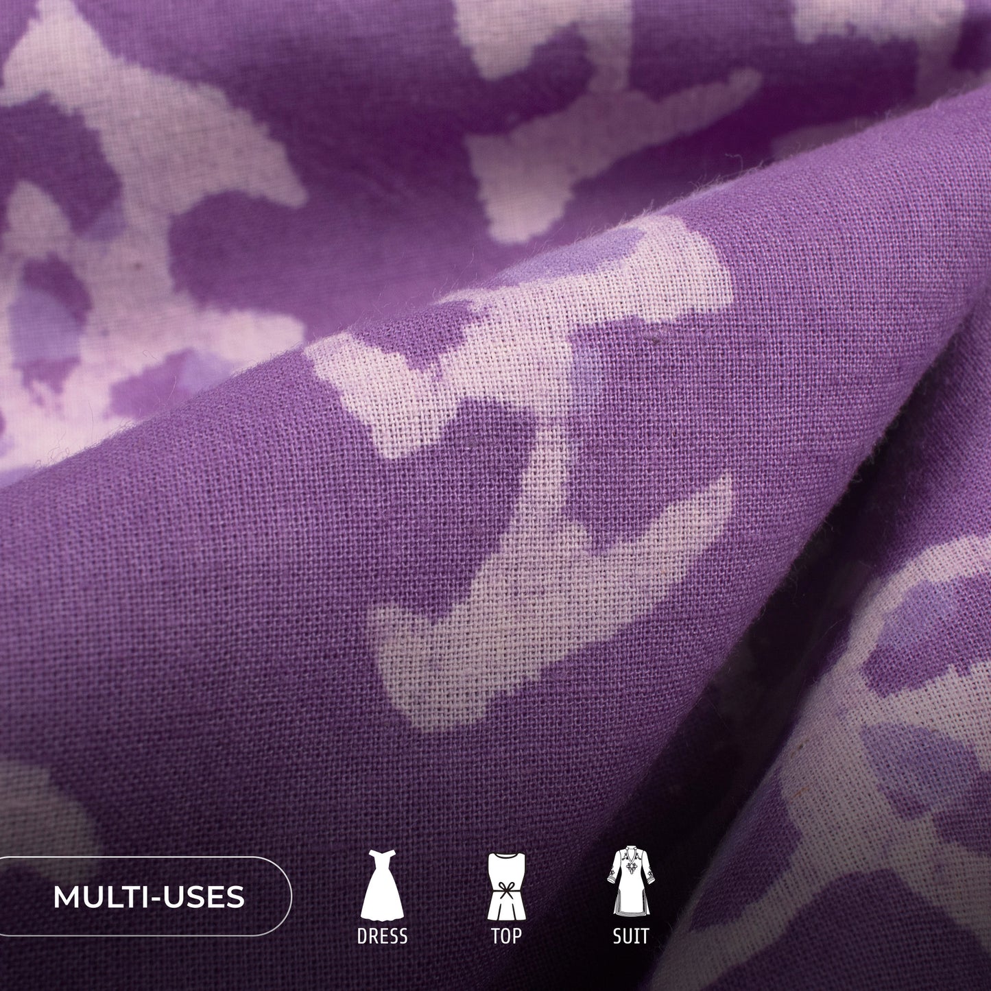 Purple Floral Handblock Pure Cotton Fabric